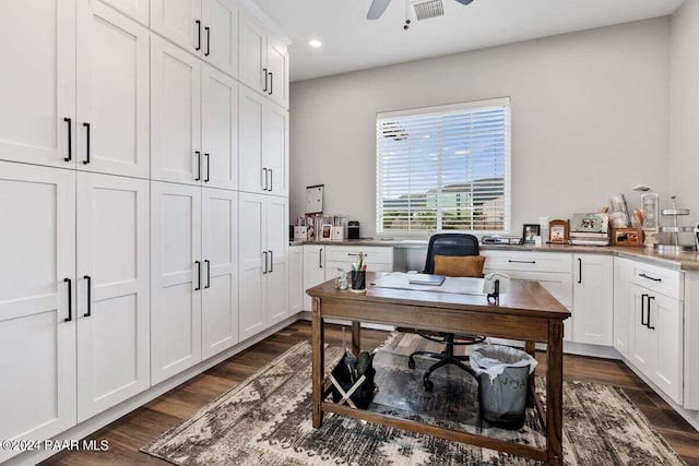 9820 N Echo Ridge Cir, Prescott Valley, AZ 86315 - office area with ceiling fan, dark wood finished floors, visible vents, and recessed lighting