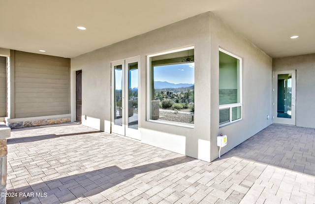 view of patio with a mountain view