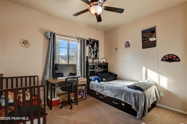 bedroom with carpet flooring and ceiling fan