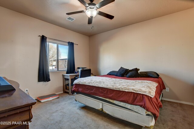 bedroom featuring carpet and ceiling fan