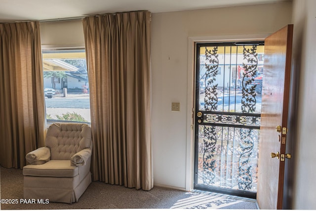 carpeted foyer with a wealth of natural light