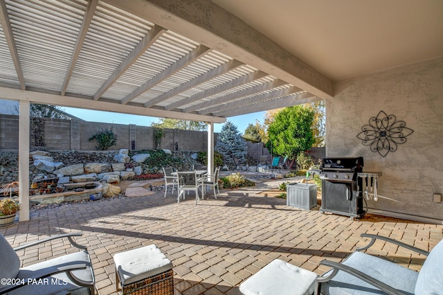 view of patio / terrace featuring a pergola and grilling area