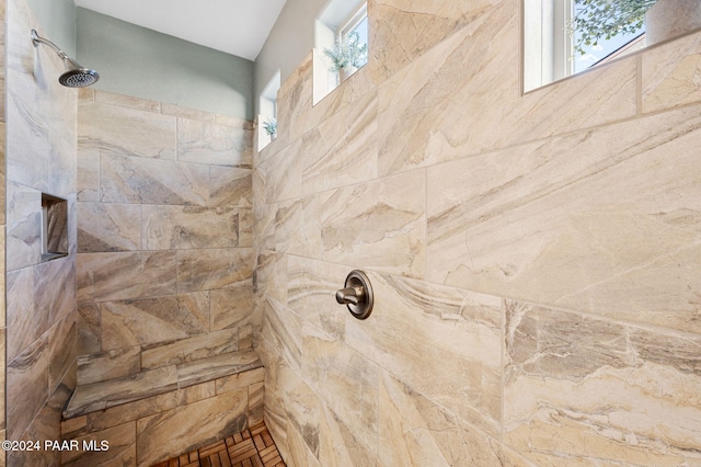 bathroom featuring tiled shower and a wealth of natural light