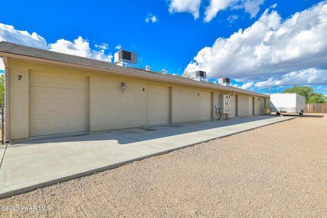 exterior space with central air condition unit and stucco siding