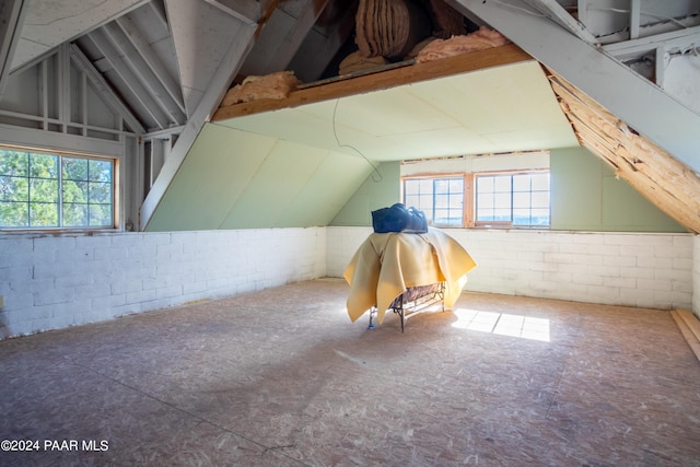 additional living space featuring vaulted ceiling and a healthy amount of sunlight