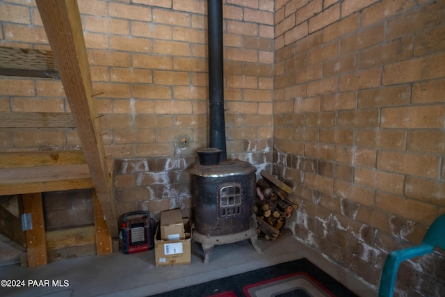 room details featuring a wood stove