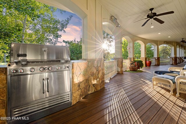 2469 W Post Oak Dr, Prescott, AZ 86305 - deck with area for grilling and a ceiling fan
