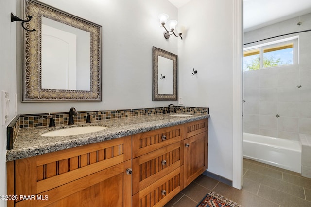 2469 W Post Oak Dr, Prescott, AZ 86305 - bathroom with tile patterned flooring, double vanity, and shower / bath combination