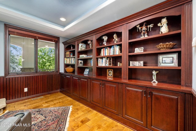 2469 W Post Oak Dr, Prescott, AZ 86305 - office with light wood-type flooring and wooden walls