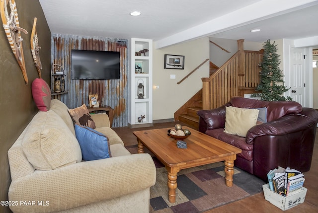 1101 S Milton Ave, Prescott, AZ 86303 - living area with stairway, recessed lighting, and built in shelves
