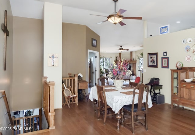1101 S Milton Ave, Prescott, AZ 86303 - dining space featuring a ceiling fan, wood finished floors, and vaulted ceiling