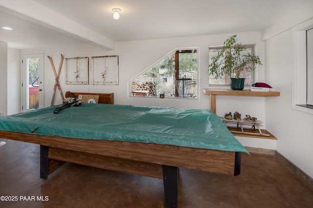 1101 S Milton Ave, Prescott, AZ 86303 - rec room featuring billiards, baseboards, carpet, and beam ceiling