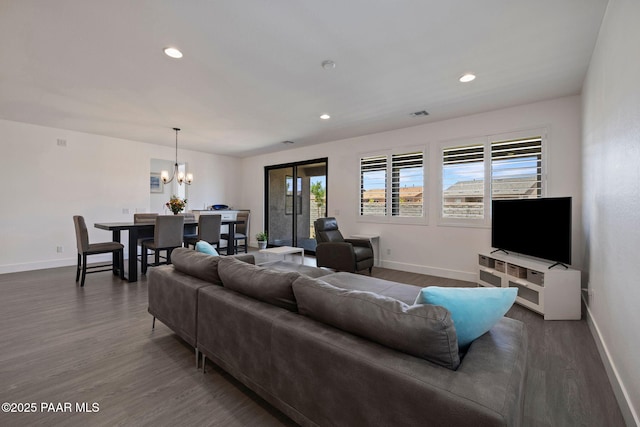 5083 N Kingsley Ct, Prescott Valley, AZ 86314 - living area with wood finished floors, a chandelier, and recessed lighting