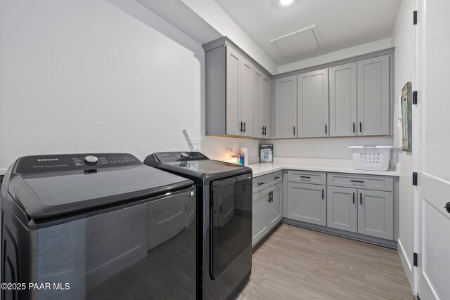 5083 N Kingsley Ct, Prescott Valley, AZ 86314 - laundry room with separate washer and dryer, cabinet space, and light wood-style floors