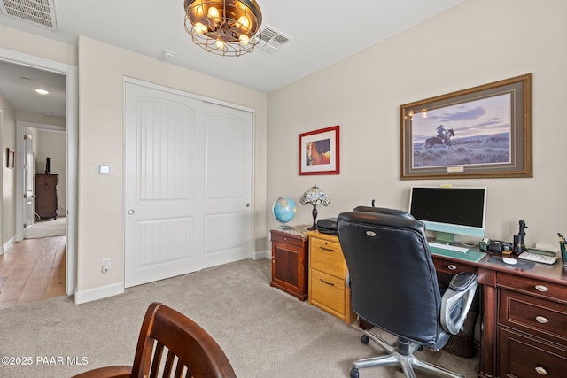 1450 Henry Dr, Chino Valley, AZ 86323 - office featuring a chandelier, light colored carpet, and baseboards