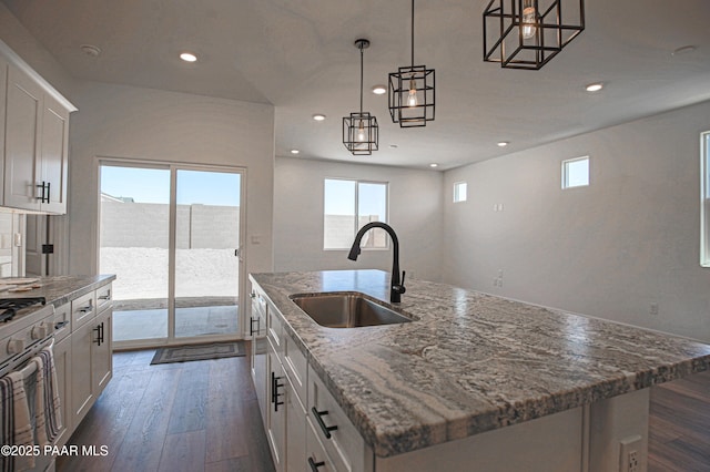 kitchen featuring dark wood-style flooring, a healthy amount of sunlight, and a sink