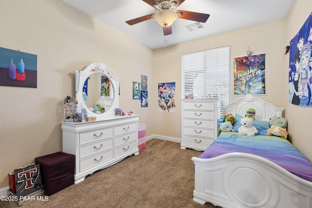 bedroom with carpet floors and ceiling fan