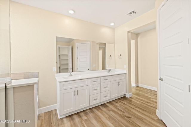 bathroom featuring vanity and wood-type flooring