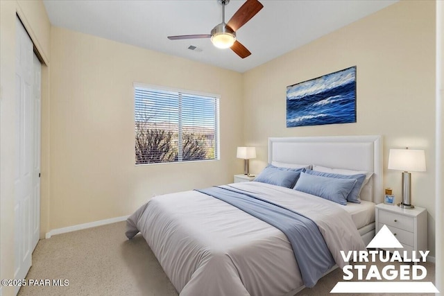 5560 W Halcyone Cir, Prescott, AZ 86305 - bedroom with a closet, visible vents, ceiling fan, and baseboards
