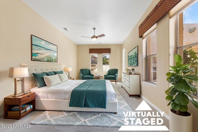 5560 W Halcyone Cir, Prescott, AZ 86305 - bedroom featuring baseboards, multiple windows, visible vents, and light colored carpet