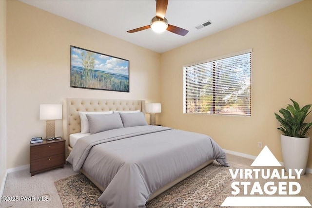 5560 W Halcyone Cir, Prescott, AZ 86305 - bedroom with carpet floors, a ceiling fan, visible vents, and baseboards