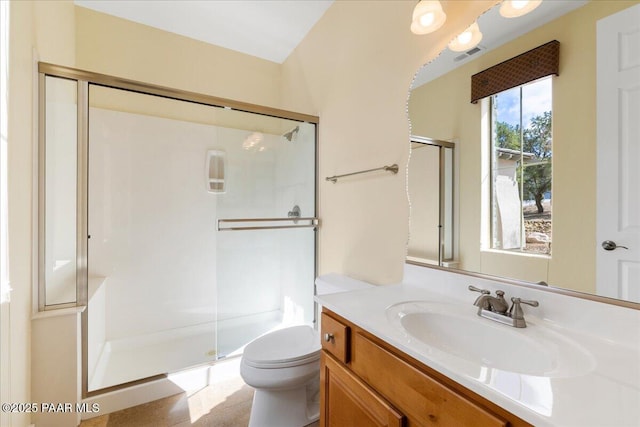 5560 W Halcyone Cir, Prescott, AZ 86305 - full bathroom featuring toilet, a shower stall, visible vents, and vanity