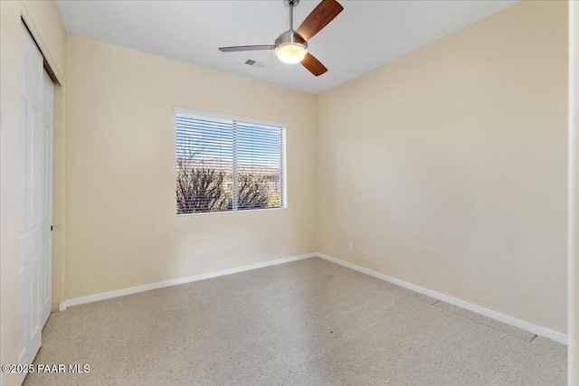 5560 W Halcyone Cir, Prescott, AZ 86305 - unfurnished bedroom featuring a ceiling fan, baseboards, visible vents, and a closet