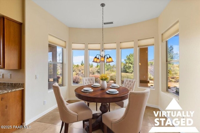 5560 W Halcyone Cir, Prescott, AZ 86305 - dining area with an inviting chandelier, baseboards, visible vents, and light tile patterned flooring