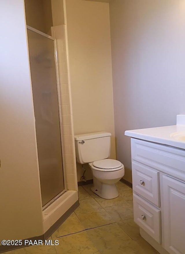 550 Eastwood Pl, Prescott, AZ 86303 - bathroom with vanity, a shower stall, toilet, and tile patterned flooring