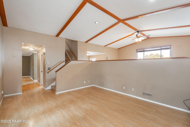 interior space with ceiling fan and light hardwood / wood-style floors