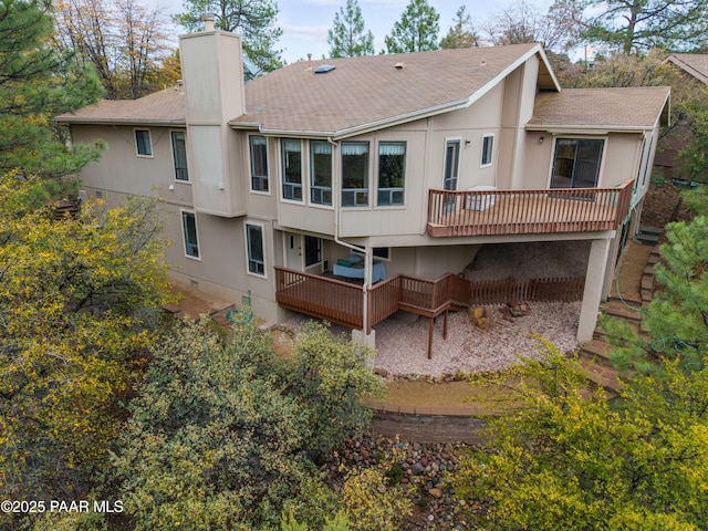 918 Marcus Dr, Prescott, AZ 86303 - back of property featuring a deck, roof with shingles, a chimney, and crawl space