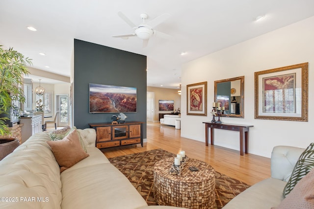 1671 W Catim Way, Prescott, AZ 86305 - living room featuring wood finished floors, ceiling fan, and recessed lighting