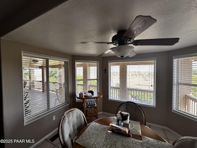 4433 N La Jolla Cir, Prescott Valley, AZ 86314 - dining space featuring a textured ceiling, tile patterned flooring, and ceiling fan