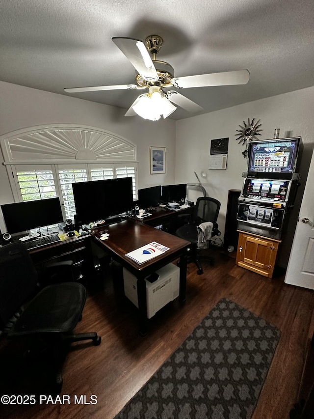 4433 N La Jolla Cir, Prescott Valley, AZ 86314 - office with a ceiling fan, dark wood-style flooring, and a textured ceiling