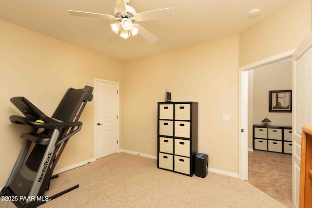 12933 Ponce St, Dewey-Humboldt, AZ 86327 - workout room featuring a ceiling fan and carpet floors