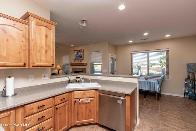 12933 Ponce St, Dewey-Humboldt, AZ 86327 - kitchen with dishwasher, a peninsula, light brown cabinets, light countertops, and recessed lighting