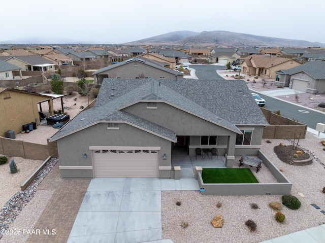 aerial view with a residential view and a mountain view