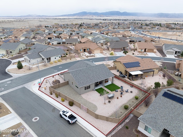 bird's eye view featuring a residential view and a mountain view