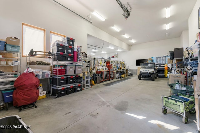 garage featuring a workshop area