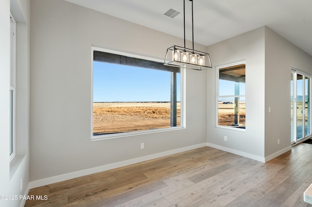 unfurnished dining area with light hardwood / wood-style flooring