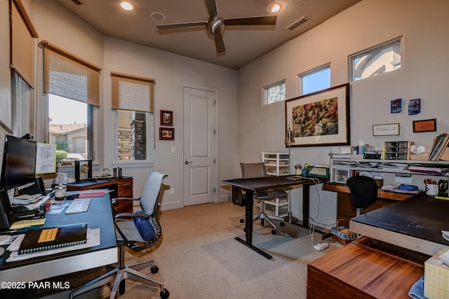 1690 Stable Rock Rd, Prescott, AZ 86303 - home office featuring visible vents, light carpet, and ceiling fan