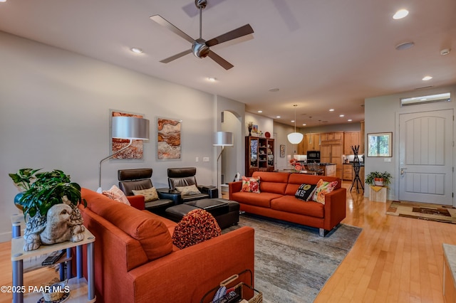 1690 Stable Rock Rd, Prescott, AZ 86303 - living room with light wood-style floors, ceiling fan, and recessed lighting