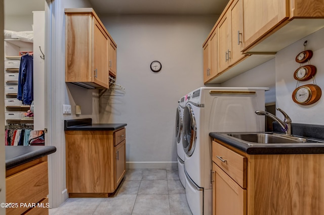 1690 Stable Rock Rd, Prescott, AZ 86303 - clothes washing area with independent washer and dryer, light tile patterned floors, cabinet space, a sink, and indoor bar