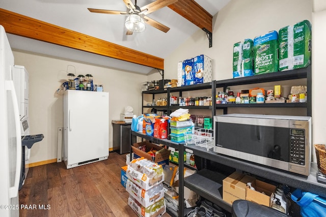 storage room featuring ceiling fan