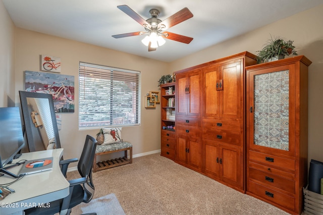 4995 Cactus Pl, Prescott, AZ 86301 - home office with light carpet, ceiling fan, and baseboards
