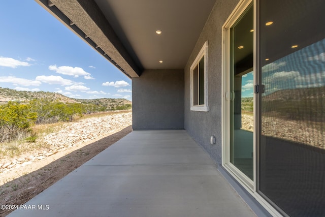 view of patio featuring a mountain view