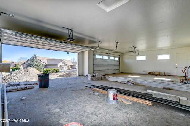 garage with a garage door opener