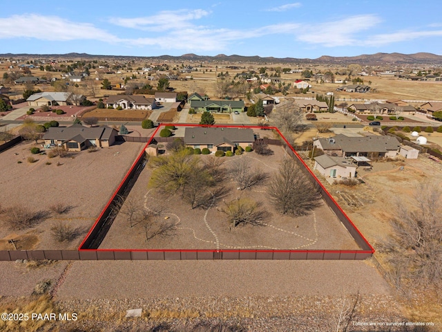 bird's eye view featuring a mountain view and a residential view