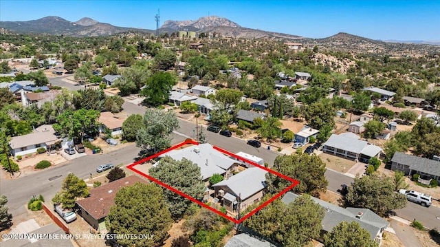 1819 Mountain View Ln, Prescott, AZ 86301 - aerial perspective of suburban area featuring a mountain backdrop and property parcel outlined