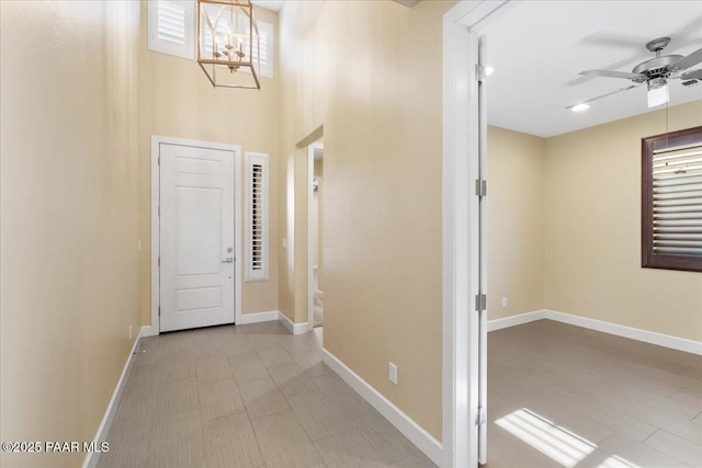 interior space featuring ceiling fan